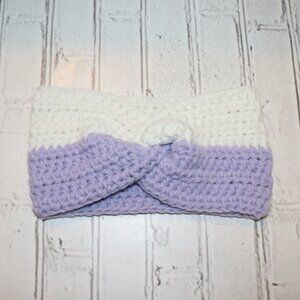 🟣🤍 Chunky Crochet Headband – Purple & White · Handmade · One Size